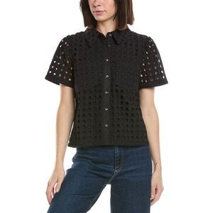 Cece Womens  Collared Button Down Swing Top, Black